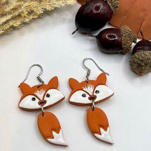 Fall Fox Clay Dangle Earrings